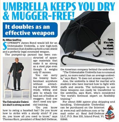 Unbreakable-Umbrella in newspaper